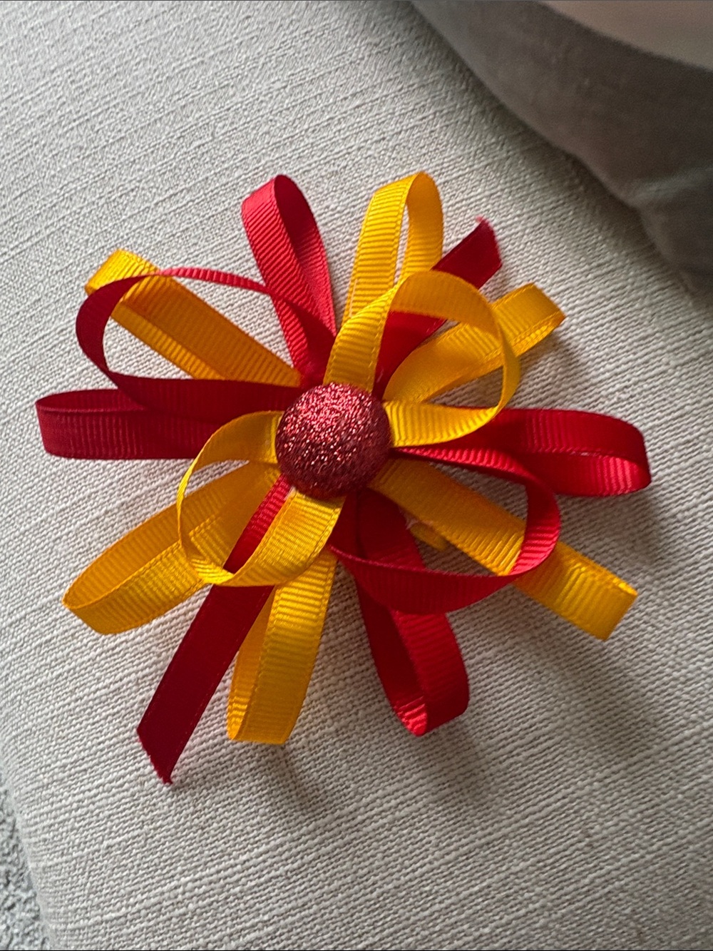 Girls Red & Yellow Ribbon Hair bow